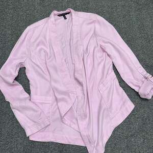 White House Black Market Pink Drape Front Roll Sleeve Denim Blazer Jacket
